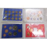 A group of coins to include pre decimal, threepence set and others (4)