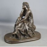 A bronzed model of a seated woman, after Schoenework, 32cm high.