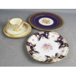 A Royal Crown Derby plate, an Aynsley plate no 7498, and a Grosvenor cup and saucer.