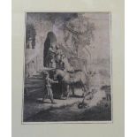 A 19th century etching after Rembrandt titled The Good Samaritan, 24 by 20cm.