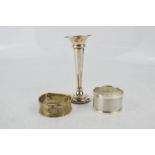 Two silver napkin rings and a silver bud vase, Birmingham, 1.55toz.