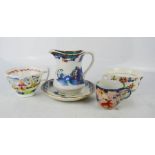 A fine 19th century coffee can, painted with goldfish, a Victorian Chinoiserie jug and dish, and a
