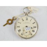 A silver 19th century pocket watch, Chester 1864, with cream enamel face, inset seconds dial, signed