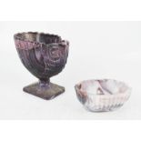 Two examples of Slag glass, including shell form spoon warmer.