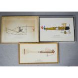 Three Aeroplane prints, 1909 Antoinette, 1917 Avro 504K, 1907/1909 Wright Flyer.