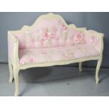 A child's / dolls French style painted settee with carved frame. 81cm x 99 x 39