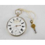 A silver 19th century pocket watch, London 1878, with white enamel face, and inset seconds dial,