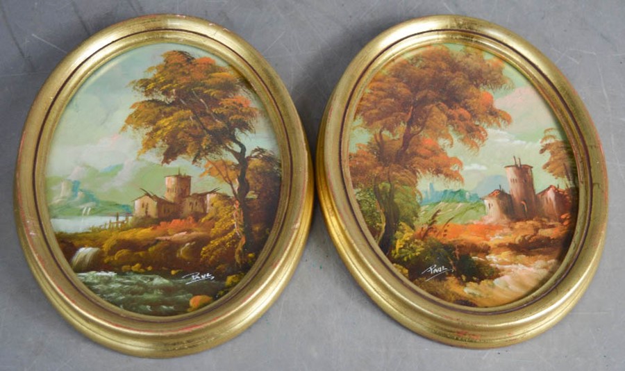 A pair of oval Italian oil on canvas.