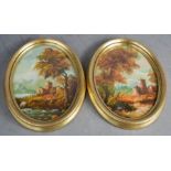 A pair of oval Italian oil on canvas.