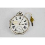 A silver 19th century pocket watch, Chester 1906, white enamel face with inset seconds dial, with