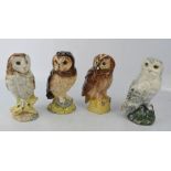 A Royal Doulton group of four owls for Whyte & Mackay Scotch Whisky bottles, modelled by John G