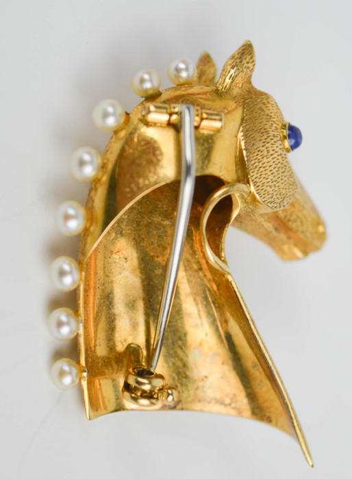 An 18ct gold Cartier brooch in the form of a horses head, finely engraved with detail, inset with - Image 5 of 9