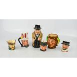 A group of Royal Doulton character jugs.