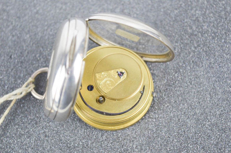 A silver 19th century pocket watch, London 1878, with white enamel face, and inset seconds dial, - Image 2 of 2