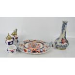 A Victorian Stone China dish, in the Imari pattern, salt and pepper with matching mustard pot, and a
