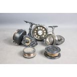 A quantity of fishing reels KP Morrits and Intrepid fly fishing reel.