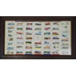 A framed group of vintage cigarette cards, from 1770 to 1968, 30 by 57cm