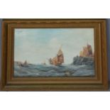 Francois-Etienne Musin (1820-1888): oil on board depicting ships in stormy seas. 47cm x 31.5cm