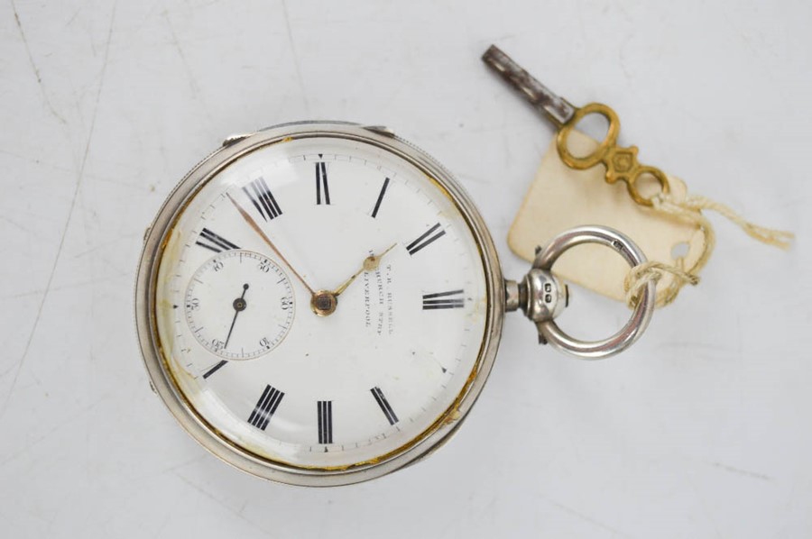 A 19th century silver open faced lever pocket watch, Chester 1889, white enamel face with inset