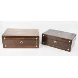 Two Victorian mahogany boxes, inlaid with mother of pearl. 9.5cm x 25 x 16.5 - 9cm x 22.5 x 14.5