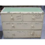 A Victorian pine chest of drawers, painted. 81cm x 113 x 51