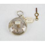 A silver 19th century open faced pocket watch, Chester 1888, silver engine turned face, with inset