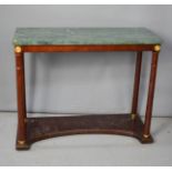 A marble top pier table with column form legs. 72 x 88 x 35