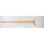 An antique wooden Brittany hay fork. 204cm