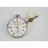 A silver 19th century pocket watch, London 1879, white enamel face with inset seconds dial, case