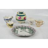 A group of Victorian and later ceramics including miniature hand painted cup, decorative vase and