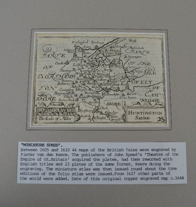 Miniature John Speed map of Huntingdonshire, dated 1646.