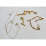 A group of 9ct gold to include chain 1.3g, pair of earrings 1.2g, A/F.