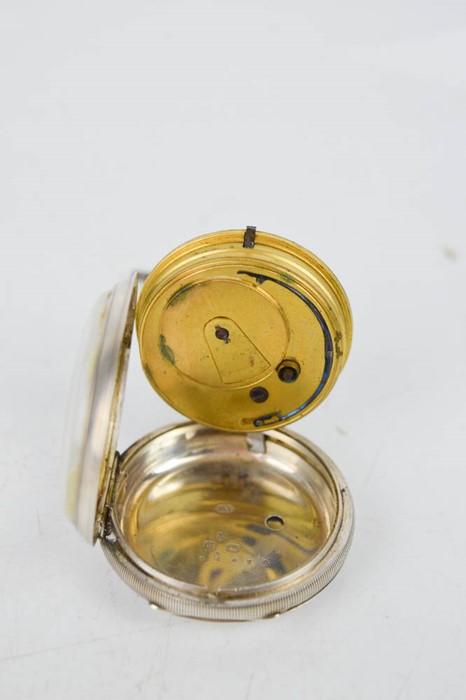 A 19th century silver open faced lever pocket watch, Chester 1889, white enamel face with inset - Image 2 of 2