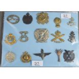 A group of fifteen military cap badges.