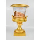 A porcelain French urn, depicting Chateau De Versailles, early 19th century circa 1800, 36cm high.