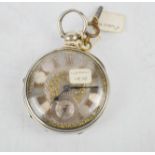 A silver 19th century pocket watch, London 1876, with a silver engine turned face, with insets