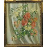 Veronica Burleigh (1909-1999): still life of flowers, oil on canvas, signed, 59 by 48cm.