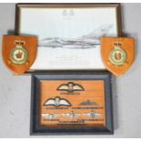 Two RAF Squadron plaques, hand painted, RAF cloth badges and metal examples, RAAF Junior Pilot for