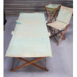 A WWII canvas wash stand, folding camp bed, and chair, 1941.