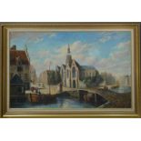 Carl Van Essen (20th century): Dutch river scene with bridge to the fore, oil on canvas, 60 by
