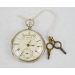 A silver 19th century lever pocket watch, Chester 1872, white enamel face with inset seconds dial,