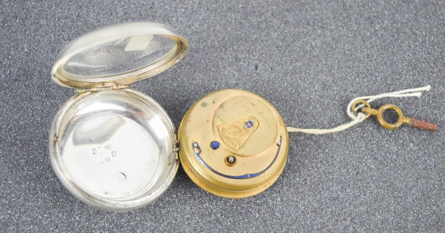 A silver 19th century open faced pocket watch, Chester 1888, silver engine turned face, with inset - Image 2 of 2