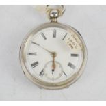 A silver 19th century pocket watch, Chester 1902, white enamel face with inset seconds dial,