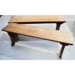 Two antique oak benches. 46cm h x 134cm x 31cm