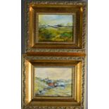 S. Wood, a pair of oil on board landscapes. 10.5cm x 8cm