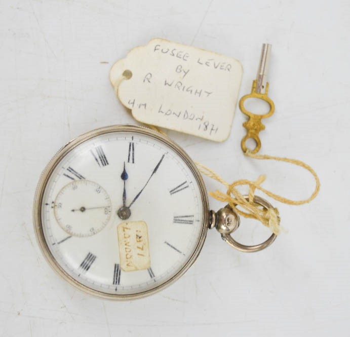 A silver 19th century open faced lever Pocket watch, London 1871, movement signed R Wright, no