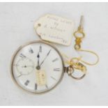 A silver 19th century open faced lever Pocket watch, London 1871, movement signed R Wright, no