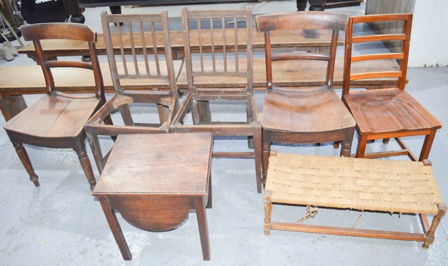 A mahogany 19th century commode, together with a group of Victorian chairs and a long stool with