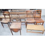 A mahogany 19th century commode, together with a group of Victorian chairs and a long stool with