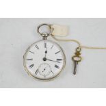 A silver 19th century pocket watch, London 1864, case engraved with owners name William Rees, no